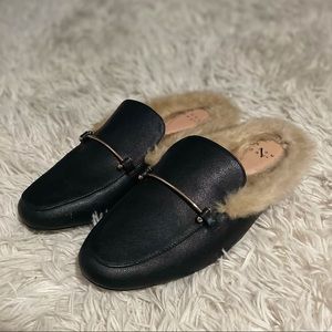 Black furry loafer